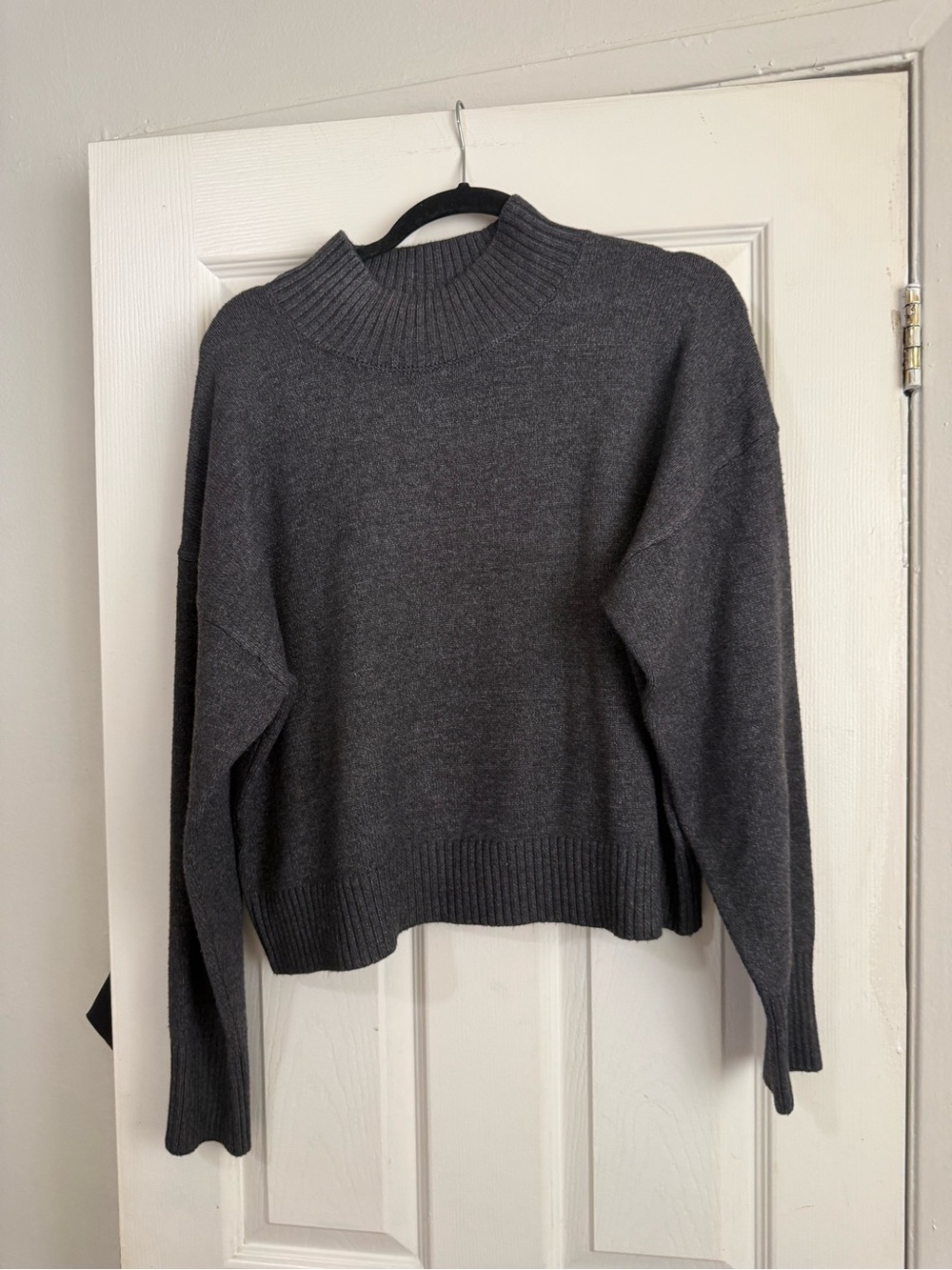 Charcoal Gray Ribbed Mock Neck Sweater